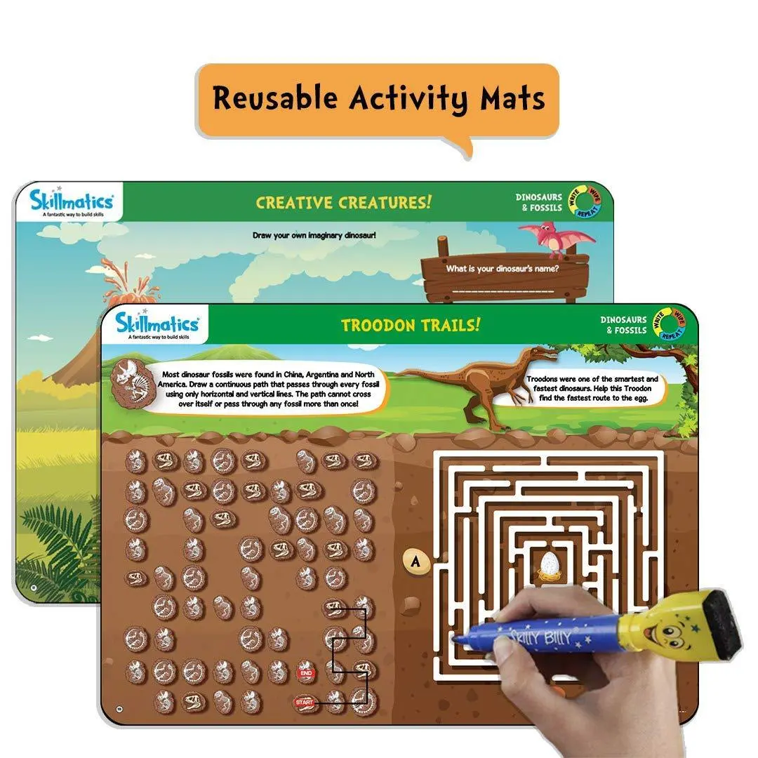 Skillmatics Educational Game: Dinosaurs And Fossils (6-9 Years) | Fun Learning Activities For Kids | Write And Wipe Activity Mats | Gifts For Kids 2
