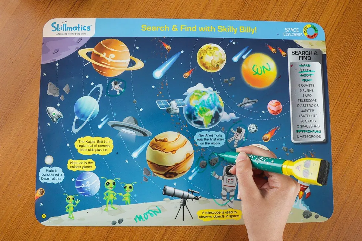 Skillmatics Educational Game: Space Explorers (6-9 Years) | Fun Learning Activities For Kids | Write And Wipe Activity Mats 2
