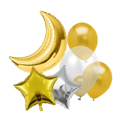 Partycorp Star And Moon Foil Gold And Silver Balloon Bouquet, Decoration Set For Birthday, Anniversary, Baby, Bridal Shower, Diy Pack Of 7 1