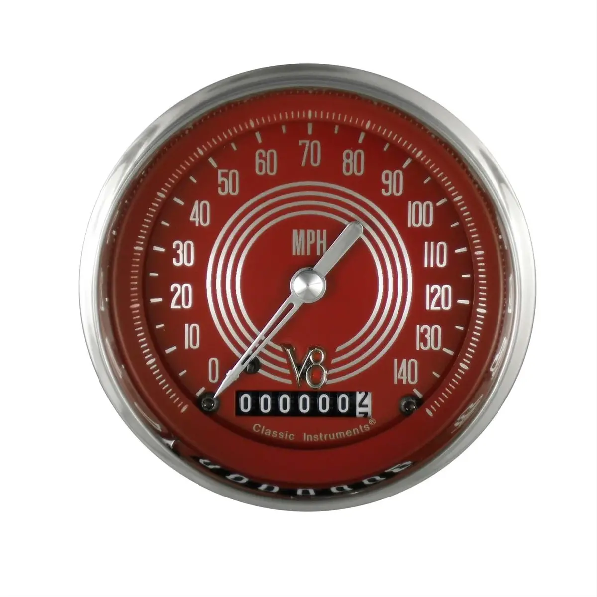 Classic Instruments V8Rs55Shc Red Steelie Speedometer – 5-Inch Analog Gauge With V8 Calibration 1